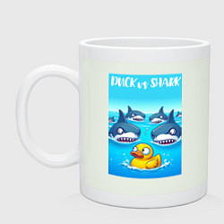 Кружка керамическая Duck vs shark - ai art fantasy, цвет: фосфор