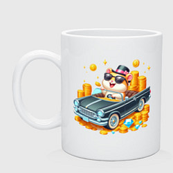 Кружка керамическая Хомяк миллионер на автомобиле, цвет: белый