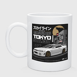 Кружка керамическая Nissan Skyline годзила, цвет: белый