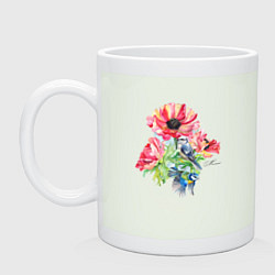 Кружка керамическая Маковый букет и птицы, цвет: фосфор