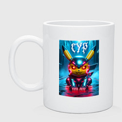 Кружка керамическая Прикольный кибер Пикачу в шлеме - нейроарт, цвет: белый