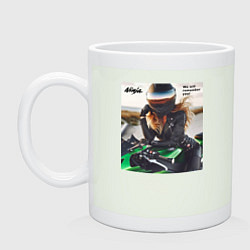 Кружка керамическая Девушка на мотоцикле Kawasaki ninja- память, цвет: фосфор