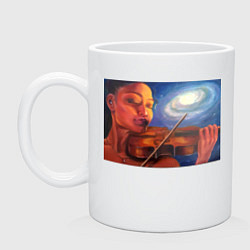 Кружка керамическая Скрипачка и космос - живопись, цвет: белый