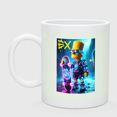 Кружка Скейтбордист Барт Симпсон в ночном городе под дожд / Фосфор – фото 1