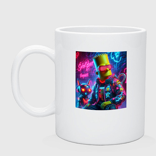 Кружка Барт Симпсон с котом роботом - нейроарт / Белый – фото 1