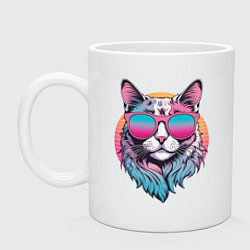 Кружка керамическая Ретро кот в розовых солнечных очках Vaporwave, цвет: белый