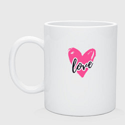 Кружка керамическая Рисованное розовое сердце - love, цвет: белый