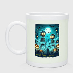 Кружка керамическая Rick and Morty skeletons - happy halloween, цвет: фосфор