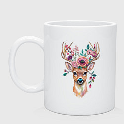 Кружка керамическая Лесной олень арт, цвет: белый