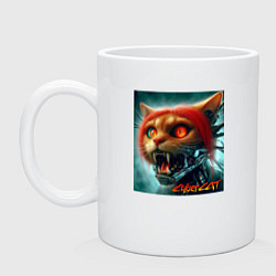 Кружка керамическая Super cyber red cat - ai art fantasy, цвет: белый