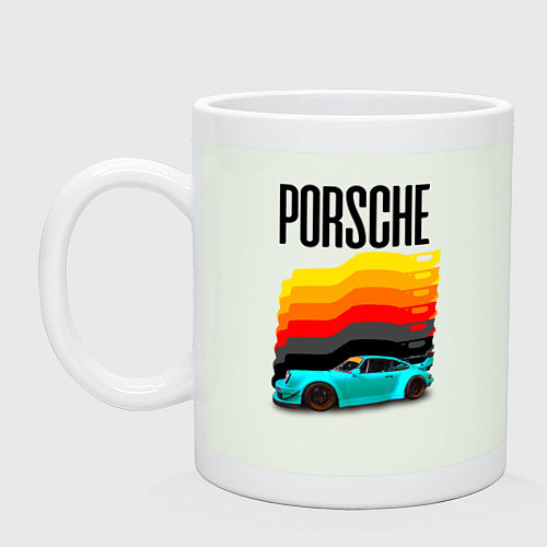 Кружка Автомобиль Porsche на фоне флага Германии / Фосфор – фото 1