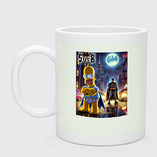 Кружка Homer Simpson vs Batman - ai art joke / Фосфор – фото 1