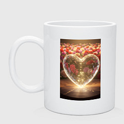 Кружка керамическая Кристальное сердце на фоне роз, цвет: белый
