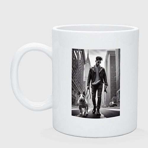 Кружка Чувак с бультерьером - Нью-Йорк / Белый – фото 1
