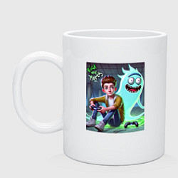 Кружка керамическая Морти и призрак Рика Санчеса - нейроарт фантазия, цвет: белый