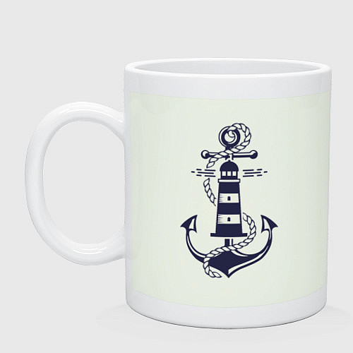 Кружка Морская эмблема - якорь и маяк / Фосфор – фото 1