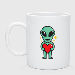 Кружка керамическая Пришелец с сердечком, цвет: белый
