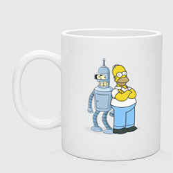 Кружка керамическая Гомер и Бендер, цвет: белый