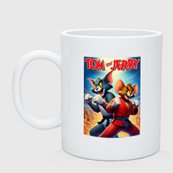 Кружка керамическая Каратисты Том и Джерри - нейроарт фантазия, цвет: белый