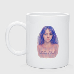 Кружка керамическая Билли Айлиш в стиле акварель, цвет: белый