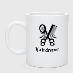 Кружка керамическая Ножницы-расчестка парикмахера, цвет: белый
