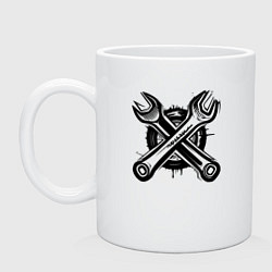Кружка керамическая Черные рожковые ключи, цвет: белый