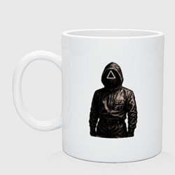 Кружка керамическая Игра в кальмара - черный страж, цвет: белый