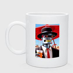 Кружка керамическая Бендер в костюме и шляпе на пляже - прикол, цвет: белый