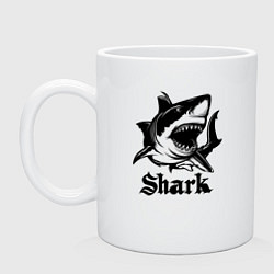 Кружка керамическая Черная акула с открытой пастью, цвет: белый
