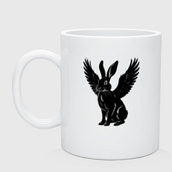 Кружка керамическая Черный заяц с крыльями, цвет: белый