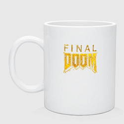 Кружка керамическая Doom final gold logo, цвет: белый