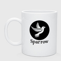 Кружка керамическая Воробей в круге, цвет: белый