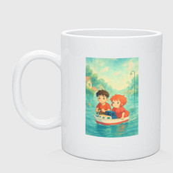 Кружка керамическая Сцена из анимэ Рыбка Поньо, цвет: белый