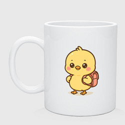 Кружка керамическая Цыпленок с рюкзаком, цвет: белый