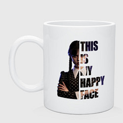 Кружка керамическая Уэнсдэй счастливое лицо, цвет: белый