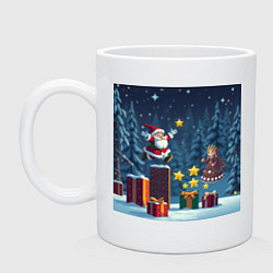 Кружка керамическая Дед Морозио и Принцесса Снегурочка: вперёд за звёз, цвет: белый