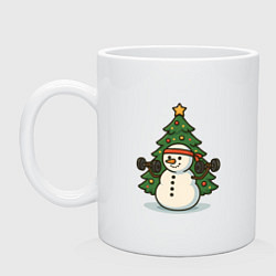 Кружка керамическая Снеговик с гирями, цвет: белый