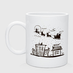 Кружка керамическая Санта над городом, цвет: белый
