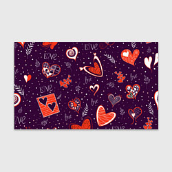 Бумага для упаковки Красно-белые сердечки и слово love на темно фиолет, цвет: 3D-принт