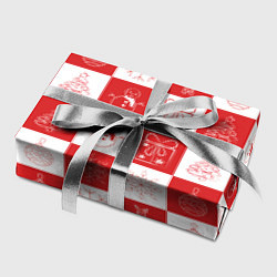 Бумага для упаковки Красно-белые квадраты с шариками и снежинками, цвет: 3D-принт — фото 2