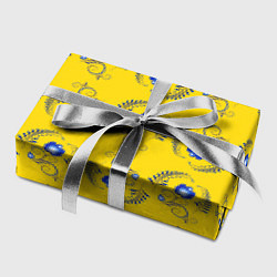 Бумага для упаковки Узор - цветы гжель на желтом фоне, цвет: 3D-принт — фото 2