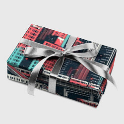 Бумага для упаковки Силуэты небоскребов в брызгах красной и голубой кр, цвет: 3D-принт — фото 2