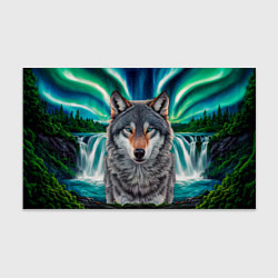 Бумага для упаковки Серый волк стоящий перед водопадом под северным си, цвет: 3D-принт