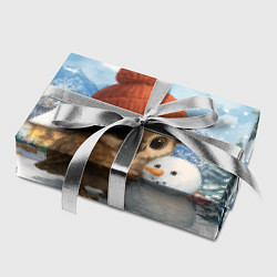Бумага для упаковки Совушка в шапочке лепит снеговика, цвет: 3D-принт — фото 2