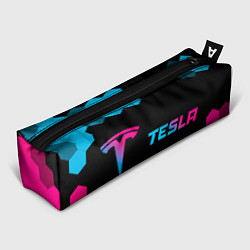 Пенал для ручек Tesla - neon gradient: надпись и символ, цвет: 3D-принт