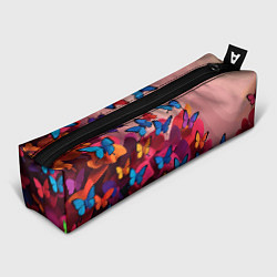 Пенал для ручек Разноцветные бабочки - розовые цветы, цвет: 3D-принт