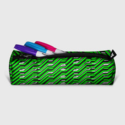Пенал для ручек Чёрно-зелёный линейный узор киберпанк, цвет: 3D-принт — фото 2
