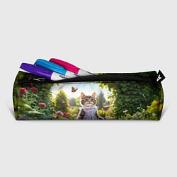 Пенал для ручек Кошка в летнем платье в саду, цвет: 3D-принт — фото 2