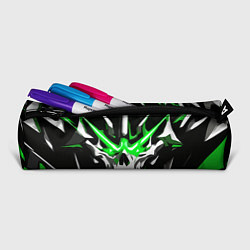Пенал для ручек Абстрактный белый череп и зелёные полосы, цвет: 3D-принт — фото 2