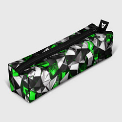 Пенал Зелёно-белые рельефные треугольники на чёрном фоне